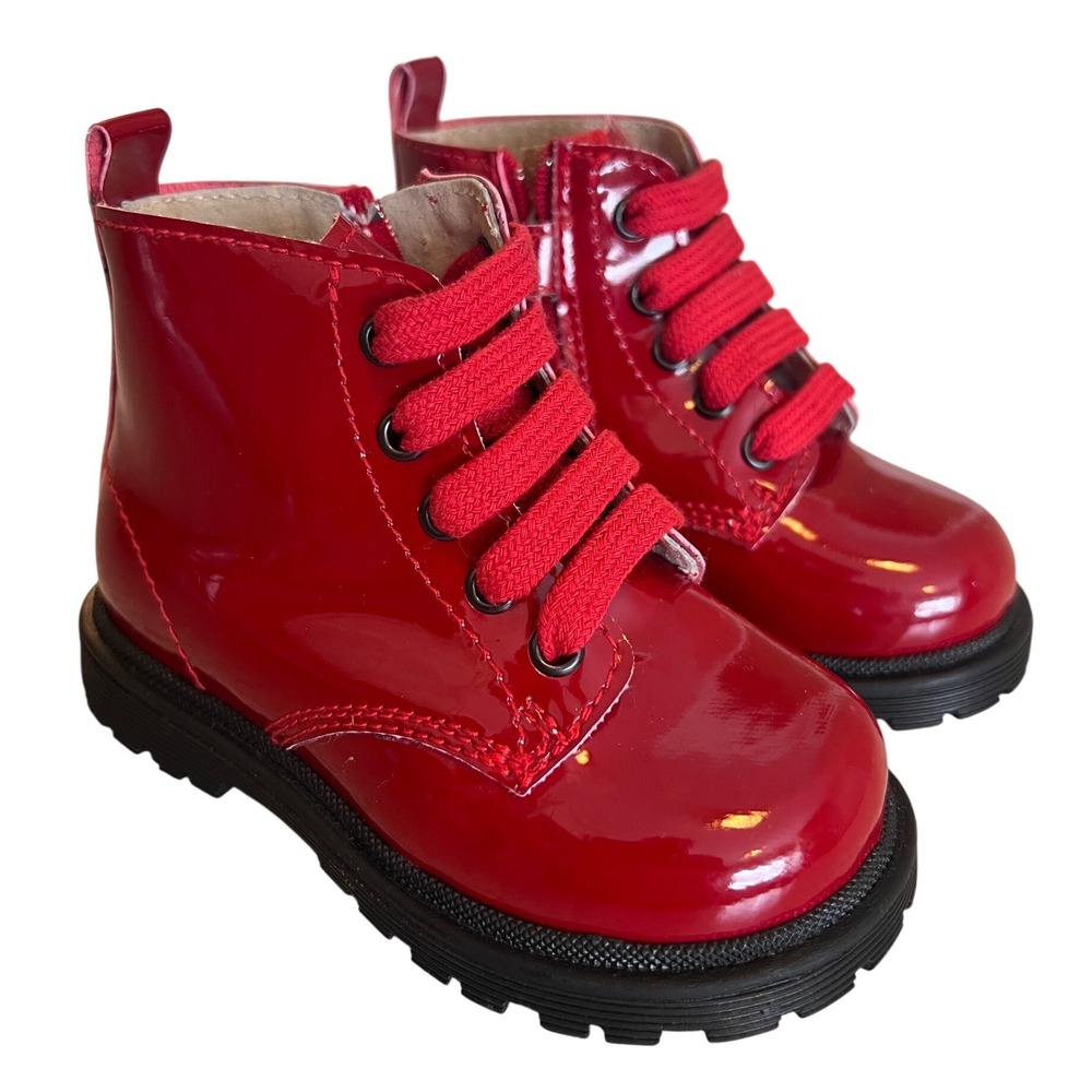 Nero‎ Giardini Junior Red Patent Leather Combat Boots Toddler Baby Size 20 4.5